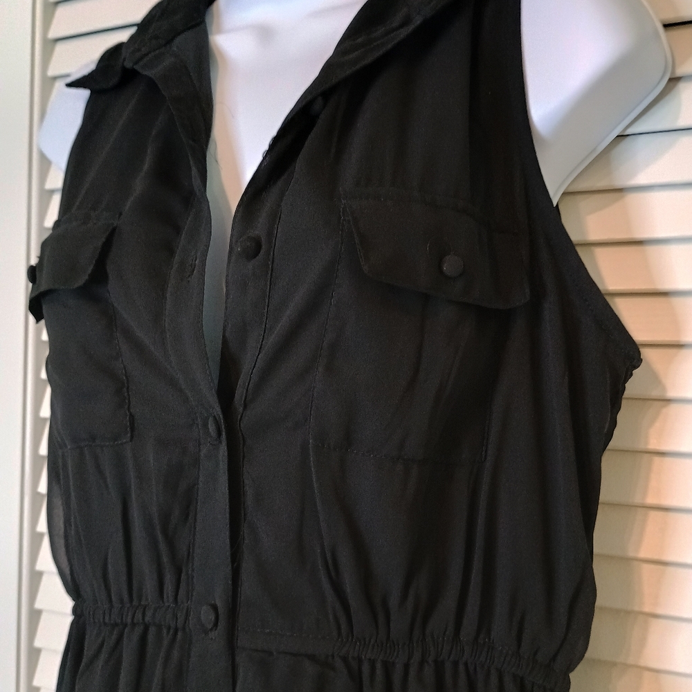 Fun and Flirt Black Sleeveless Sheer Button Down Hi-low Dress Size Medium - Picture 4 of 11
